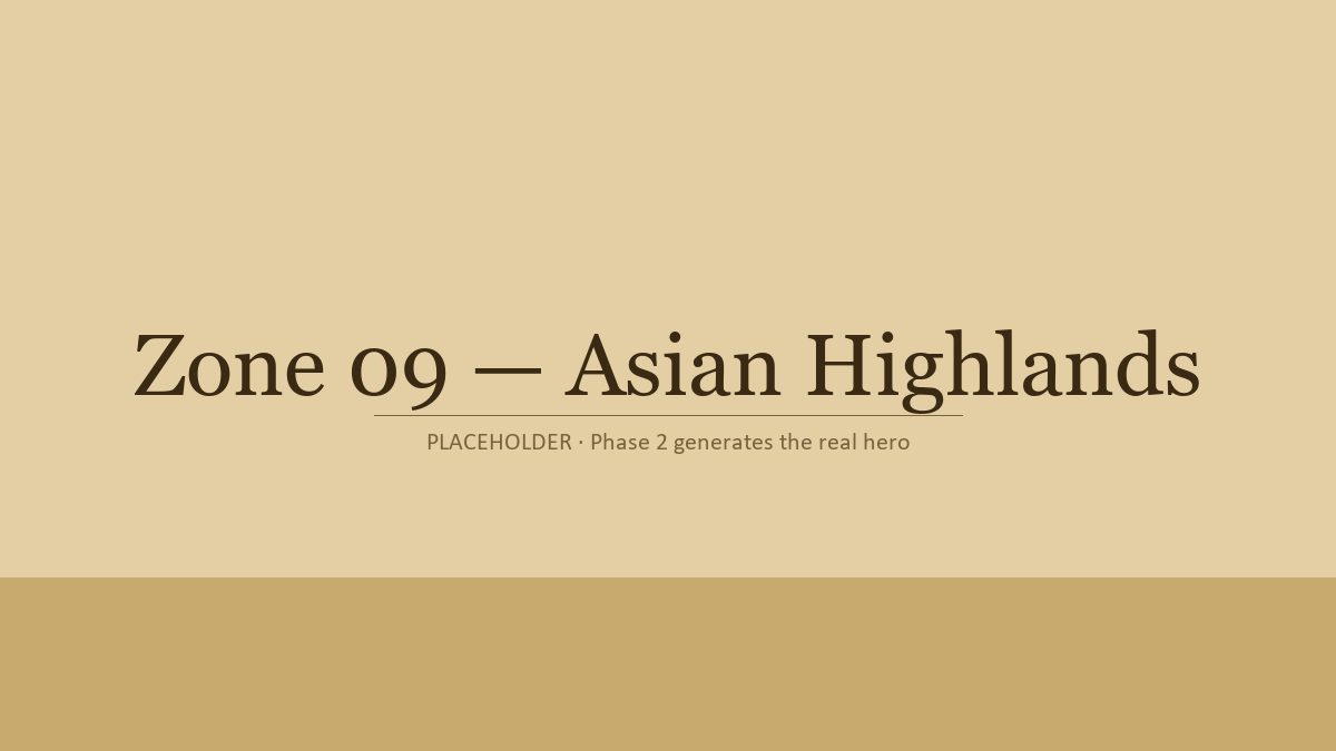 Asian Highlands hero illustration — painted master-plan vignette
